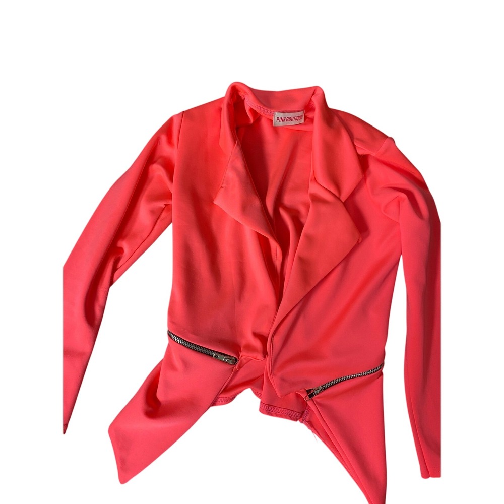 Pink Boutique Neon Blazer Jacket Zipper Waterfall Collar Size 10